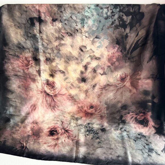 Valentino Dark Moody Florals Silk Hand Rolled Scarf - Picture 2 of 8